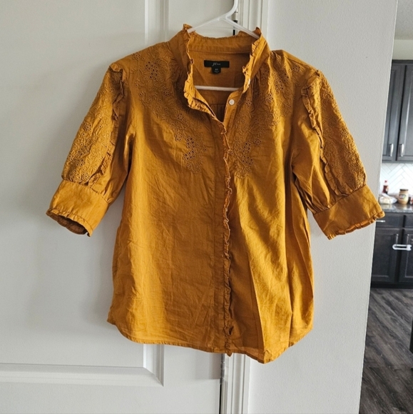 J. Crew Mockneck Embroidered Blouse. - Picture 3 of 7